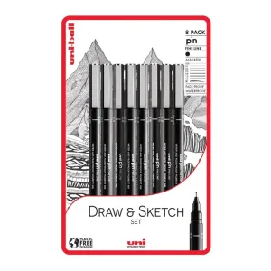 Komplet markerjev UNI PIN fineliner Draw and Sketch 8 kosov