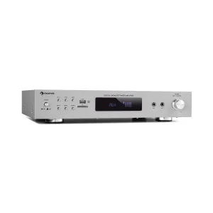 Auna AMP-9200, BT, digitalni stereo ojačevalnik, 2x60W RMS, BT, 2x mikrofon, srebrna barva