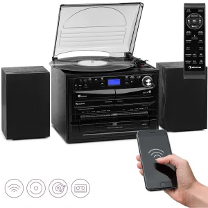 Auna 388-DAB+, stereo sistem, 20W maks., plošče, CD, kasete, BT, FM/DAB+, USB, črn