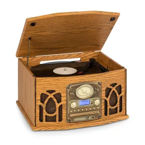 Auna NR-620, DAB, stereo sistem, les, gramofon, DAB+, predvajalnik CD, rjava