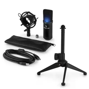 Auna MIC-900B-LED V1, USB mikrofonski set, črn kondenzatorski mikrofon + namizno stojalo