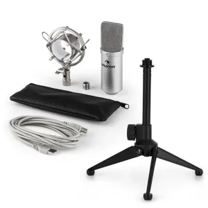 Auna MIC-900S V1, USB mikrofonski set, srebrn kondenzatorski mikrofon +namizno stojalo