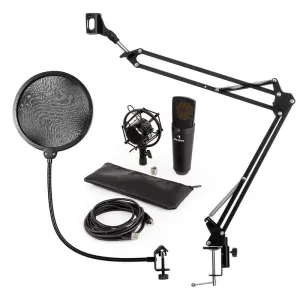 Auna MIC-920B V4, USB Črni mikrofonski set, Kondenzatorski mikrofon, Mikrofonsko Rameno, POP-filter