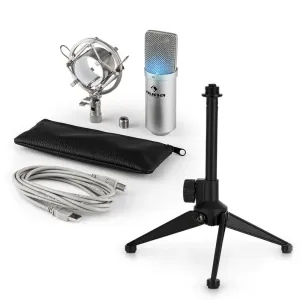 Auna MIC-900S-LED V1, USB mikrofonski set, srebrn kondenzatorski mikrofon + namizno stojalo