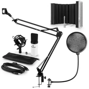Auna MIC-900WH USB mikrofonski komplet V5 kondenzatorski mikrofon, pop filter, mikrofonska absorpcijska plošča, mikrofonsko roko, bela barva