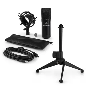 Auna MIC-900B V1, USB mikrofonski set, črn kondenzatorski mikrofon + namizno stojalo
