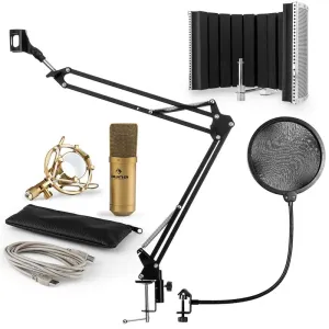 Auna MIC-900G, USB Mikrofonski komplet V5 kondenzatorski mikrofon, Pop filter, Mikrofonska absorpcijska plošča, Mikrofonska roka, Zlata barva