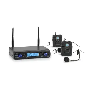 Auna Pro UHF200C-2B, komplet 2-kanalnih UHF brezžičnih mikrofonov, sprejemnik, 2 x ročni oddajnik / headset