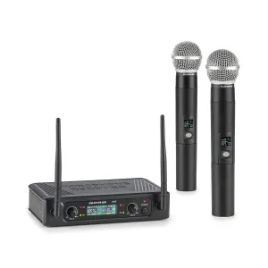 Auna Pro UHF200F-2H, komplet dvokanalnih UHF brezžičnih mikrofonov, sprejemnik, 2 x ročni mikrofon, črna