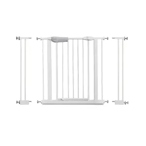 Babify Varnostna ograja za otroke, bela, univerzalna, od 65 do 91 cm, z dvema podaljškoma in kompletom za ograjo
