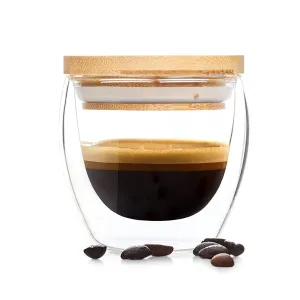 Bambuswald Kozarec za kavo s pokrovčkom, 100 ml, ročna izdelava, bor-silikatno steklo, bambus