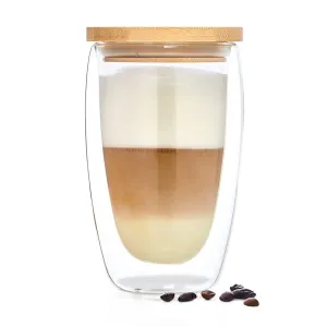 Bambuswald Kozarec za kavo s pokrovčkom, 400 ml, ročna izdelava, bor-silikatno steklo, bambus
