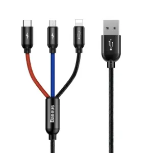 Baseus Three Primary kabel USB - Micro USB / Lightning / USB-C 3.5A 1.2m, črna #136242