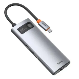 Baseus Metal Gleam HUB adapter USB-C - USB-C, 3x USB, HDMI, RJ45, siva #135969