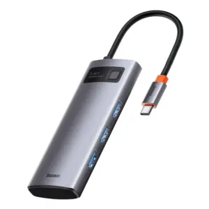 Baseus Metal Gleam HUB adapter USB-C - USB-C PD 100W / HDMI 4K / 3x USB 3.2, siva #135968