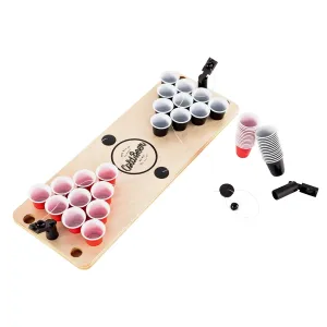 BeerCup Ace Mini Beer Pong, miza, 25 črnih in rdečih kozarcev za streljanje, 3 sprožilci žogic, 3 žogice