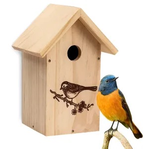 Blumfeldt Ptičja hišica za ptice, ki gnezdijo v luknjah, špičasta streha, neobdelan les, kljuka za obešanje, vnaprej sestavljena