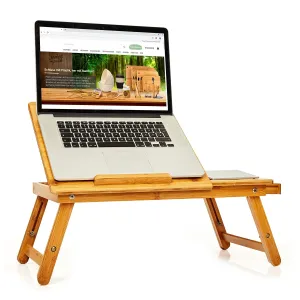 Blumfeldt Posteljmizica, zložljiva, mizica za prenosnik, višinsko nastavljiva, 54 × 21 – 29 × 35 cm (Š × V × G), bambus