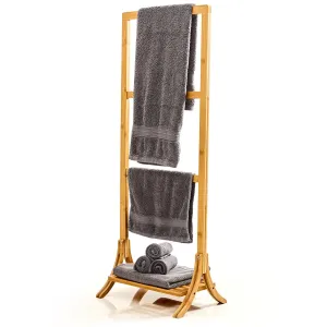 Blumfeldt Stojalo za brisače, 3 palice za brisače, 40x104x27cm, lestvena oblika, bambus