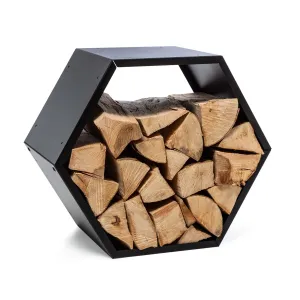Blumfeldt Hexawood Black, stojalo za polena, šestkotna oblika, 50,2 × 58 × 32 cm