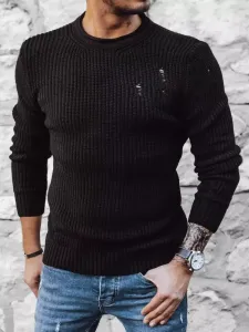 Črn pleteni pulover z modnimi luknjami