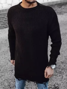 Stilski podaljšani pulover v črni barvi