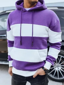 Atraktiven pulover s kapuco v vijoličasto beli barvi