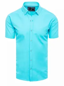 Modna turkizna enobarvna srajca s kratkimi rokavi