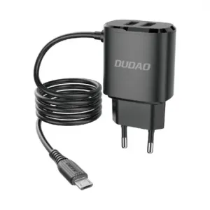 Dudao A2Pro polnilnik 2x USB + vstavaný Micro USB kabel 12W, črna #136476