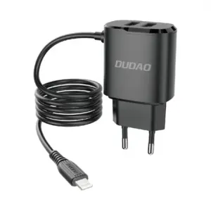 Dudao A2ProL 2x USB polnilnik s Lightning kablom 12W, črna #136477