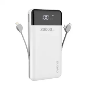 Dudao K1Max Power Bank 30000mAh 2x USB + kabel Lightning / USB-C / Micro USB, belo #136652