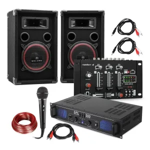 Electronic-Star DJ - 14 USB, DJ PA set, PA ojačevalec + USB mešalnik, 2 x zvočnik, karaoke mikrofon