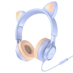 Hoco W36 slušalke z mačjimi ušesi 3.5mm mini jack, svetlomodro