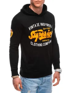 Črn originalen pulover z izrazitim napisom in kapuco B1583