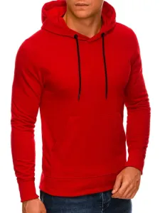Preprost rdeč pulover s kapuco B1213