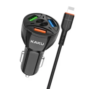 KAKU Car Charger avto polnilec 3xUSB QC 4.8A 20W + Lightning kabel, črna #141002
