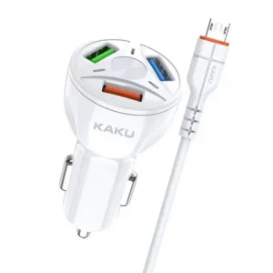 KAKU Car Charger avto polnilec 3xUSB QC 4.8A 20W + Micro USB kabel, bela #141005