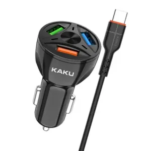 KAKU Car Charger avto polnilec 3xUSB QC 4.8A 20W + USB-C kabel, črna #141006