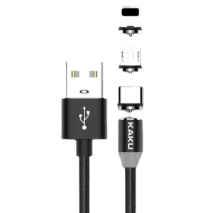 KAKU Magnetic 3in1 kabel USB - Lightning / USB-C / Micro USB 3A 1m, črna #140970