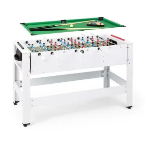 KLARFIT Spin 2 v 1, igralna miza, biljard, namizni nogomet, vrtljiv za 180 °, dodatki za igranje, bela barva #147881