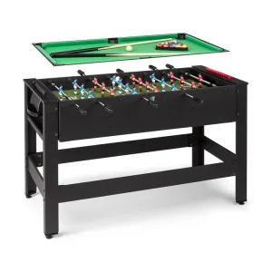KLARFIT Spin 2 v 1, igralna miza, biljard, namizni nogomet, vrtljiv za 180 °, dodatki za igranje, črn #159903
