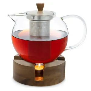 Klarstein Sencha, dizajnersko oblikovan čajnik, z lesenim grelnikom Oolong, 1,3 l, vstavno cedilo #147164