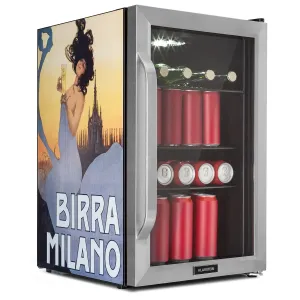 Klarstein Beersafe 70, Birra Milano Edition, hladilnik, 70 litrov, 3 police, panoramska steklena vrata, nerjaveče jeklo #5342