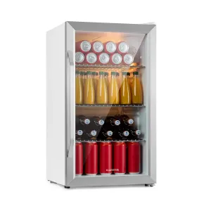 Klarstein Beersafe M Crystal White, hladilnik, 80 litrov, 3 police, panoramska steklena vrata, nerjaveče jeklo