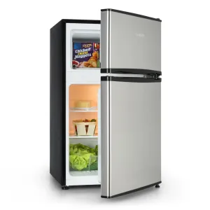 Klarstein Big Daddy Cool, hladilnik z zamrzovalnikom, 61/25 litrov, nerjaveče jeklo, F, srebrna