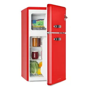 Klarstein Irene, retro hladilnik z zamrzovalnikom, hladilnik 61 l, zamrzovalnik 24 l, rdeča