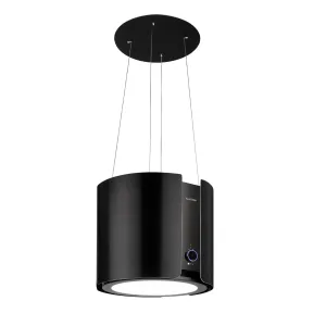 Klarstein Skyfall Smart, otočna kuhinjska napa, Ø 45 cm, recirkulacija, 402 m³ / h, LED, nerjaveče jeklo, črna