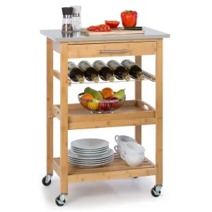 Klarstein Vermont, servirni voziček, kuhinjski voziček, 5 nivojev, les, nerjaveče jeklo, mobilen