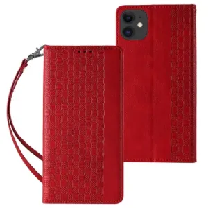 MG Magnet Strap knjižni usnjeni ovitek za iPhone 12, rdeča