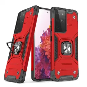 MG Ring Armor plastika ovitek za Samsung Galaxy S22 Ultra, rdeča